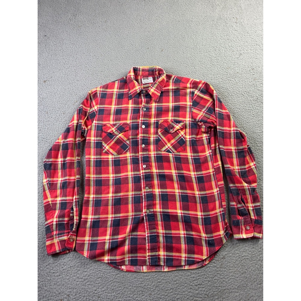 Vintage 70s Montgomery Ward Flannel Shirt Flannel Plaid Mens L 16-16.5 Grunge